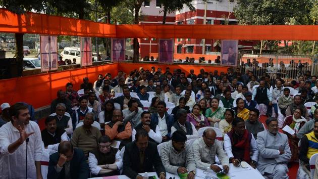 Members of the Congress and Communist Party of India (Marxist) debate during a mock Parliament session as part of a protest against demonetisation in Siliguri. (AFP photo) Members of the Congress and Communist Party of India (Marxist) debate during a mock Parliament session as part of a protest against demonetisation in Siliguri. (AFP photo)