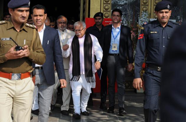 Chief Minister of Haryana, Manohar Lal Khattar, during the Pravasi Haryana Divas at Kingdom of Dreams on Wednesday. (Parveen Kumar/HT Photo) Chief Minister of Haryana, Manohar Lal Khattar, during the Pravasi Haryana Divas at Kingdom of Dreams on Wednesday. (Parveen Kumar/HT Photo)