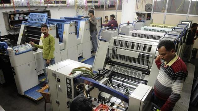 Printing work being carried out at Swastik Printing Press in Lucknow(Deepak Gupta/ HT Photo)