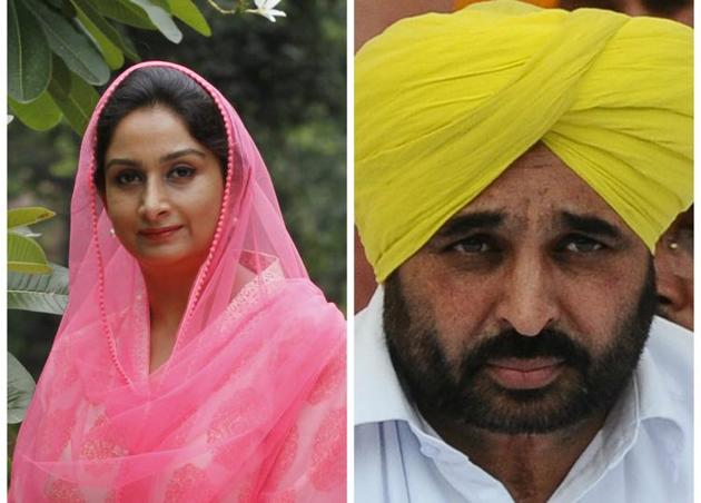 Union minister Harsimrat Badal and (left) Sangrur MP Bhagwant Mann. (HT File Photo) Union minister Harsimrat Badal and (left) Sangrur MP Bhagwant Mann. (HT File Photo)