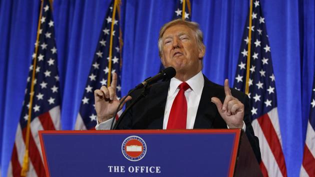 President-elect Donald Trump speaks during a news conference in the lobby of Trump Tower in New York on Wednesday.(AP)