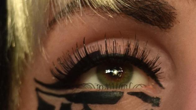 A close-up of pop singer Lady Gaga’s eye , wax statue on display at the Shangri la Hotel in New Delhi. (Raj K Raj/HT PHOTO)