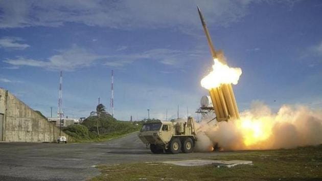 A Terminal High Altitude Area Defense (THAAD) interceptor missile is launched during a successful test in this undated handout photo provided by the US department of defence.(Reuters)