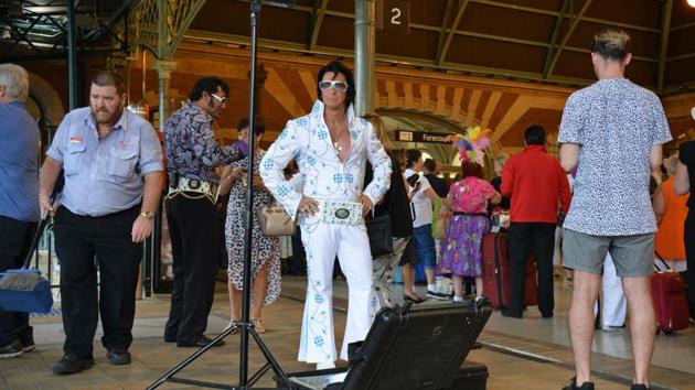Elvis fans arrive at Central station to board a train. (AFP) Elvis fans arrive at Central station to board a train. (AFP)