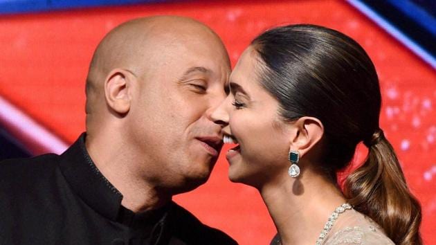 Vin Diesel with Deepika Padukone during a press conference to promote their upcoming film XXX : Return of Xander Cage in Mumbai on Thursday.(PTI)