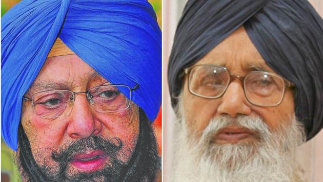 Captain Amarinder Singh and Punjab CM parkash Singh Badal(HT Photo)