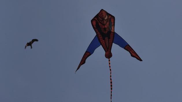 This kite flies high near Bhakti Park in Mumbai. (Arijit Sen/HT PHOTO)