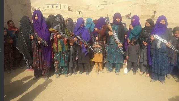 Women holding guns in Jawzjan province in northern Afghanistan. (Twitter/ Sultan Faizy) Women holding guns in Jawzjan province in northern Afghanistan. (Twitter/ Sultan Faizy)
