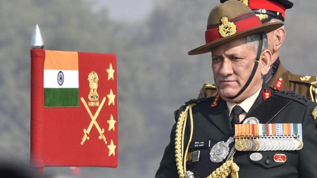 Army Chief General Bipin Rawat inspects the guard of honour at 'Army Day' parade at Delhi Cantt in New Delhi on Sunday. (Arvind Yadav/HT PHOTO)