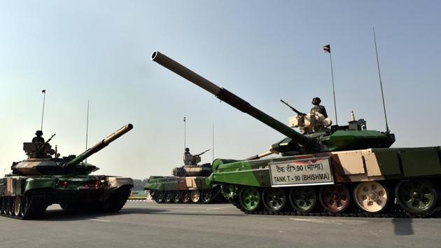 Army’s T-90 (Bhishma) tank on display at the Army Day parade in New Delhi on Sunday. (Arvind Yadav/HT PHOTO)