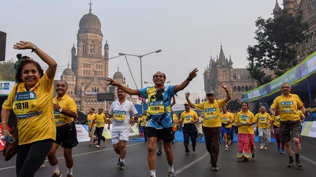 Participants of Senior Citizen Run enjoy during the run. (kunal patil/ht photo) 
