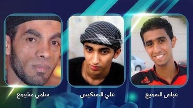 This undated photo released by Bahrain Center for Human Rights, from left to right, shows Sami Mushaima, Ali Al-Singace and Abbas Al-Samea, who were convicted guilty in deadly police bombing and executed this morning in Bahrain. (AP Photo) This undated photo released by Bahrain Center for Human Rights, from left to right, shows Sami Mushaima, Ali Al-Singace and Abbas Al-Samea, who were convicted guilty in deadly police bombing and executed this morning in Bahrain. (AP Photo)