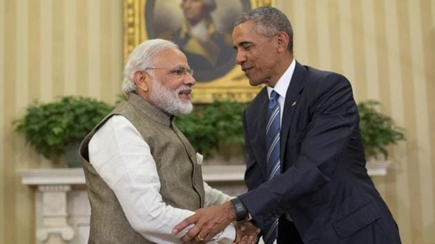 US President Barack Obama and Indian Prime Minister Narendra Modi shaking hands before their meeting in the Oval Office of the White House in Washington in June 2016. (AP File Photo) US President Barack Obama and Indian Prime Minister Narendra Modi shaking hands before their meeting in the Oval Office of the White House in Washington in June 2016. (AP File Photo)