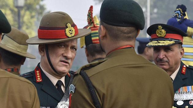 Chief of the Army Staff General Bipin Rawat meets soldiers after paying homage at Amar Jawan Jyoti at India Gate on the occasion of Army Day.(PTI Photo)