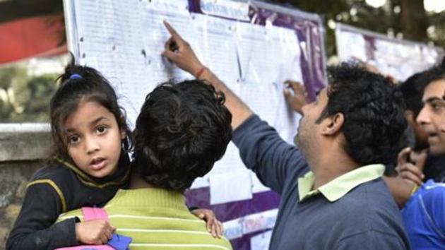 On January 9, DOE issued guidelines for admission under EWS/DG categories at entry-level classes in private unaided recognised schools of Delhi and said the minimum age limit for the children as on March 31, 2017, should be at least three years. (Arvind Yadav/HT Photo) On January 9, DOE issued guidelines for admission under EWS/DG categories at entry-level classes in private unaided recognised schools of Delhi and said the minimum age limit for the children as on March 31, 2017, should be at least three years. (Arvind Yadav/HT Photo)
