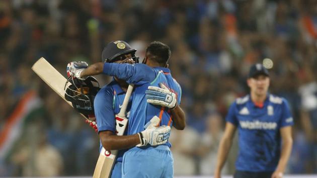 Pandya and Ashwin sealed a tense three-wicket win for India as they chased down 350 for the third time in ODIs. (AP) Pandya and Ashwin sealed a tense three-wicket win for India as they chased down 350 for the third time in ODIs. (AP)