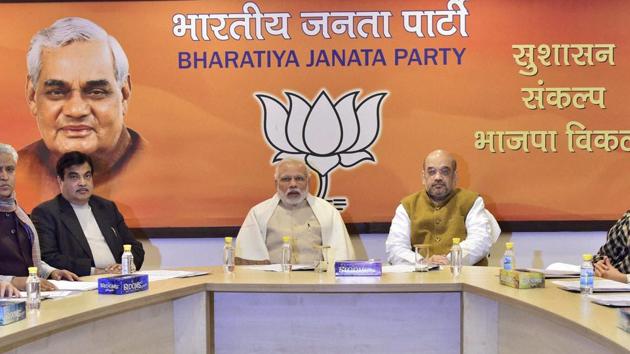 Prime Minister Narendra Modi, BJP President Amit Shah and other leaders at the party's Central Election Committee meeting to discuss the candidates for the forthcoming Punjab State Assembly polls, in New Delhi on Jan 11. (PTI Photo) Prime Minister Narendra Modi, BJP President Amit Shah and other leaders at the party's Central Election Committee meeting to discuss the candidates for the forthcoming Punjab State Assembly polls, in New Delhi on Jan 11. (PTI Photo)