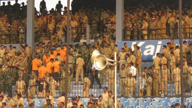 Police inspect the Barabati Stadium in Cuttack ahead of Thursday’s India-England second ODI. (HT Photo) Police inspect the Barabati Stadium in Cuttack ahead of Thursday’s India-England second ODI. (HT Photo)