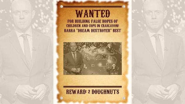 A reward of two doughnuts has been offered in the poster for information leading to his capture. (Facebook) A reward of two doughnuts has been offered in the poster for information leading to his capture. (Facebook)