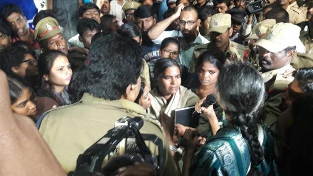 Rohith’s mother Radhika Vemula, who gave a speech at the commemoration meeting, was later arrested. (HT Photo) Rohith’s mother Radhika Vemula, who gave a speech at the commemoration meeting, was later arrested. (HT Photo)