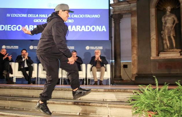 Maradona is in a jovial mood on the momentous occasion. (REUTERS)