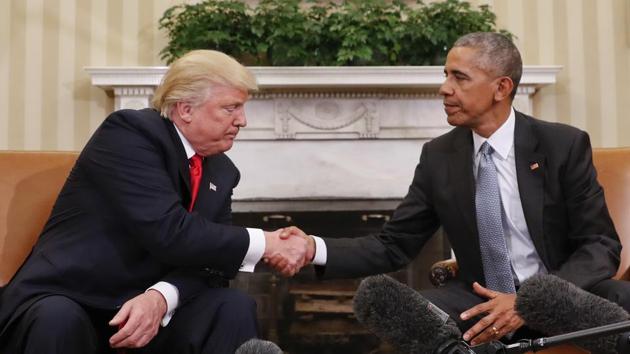 US President Barack Obama and president-elect Donald Trump shake hands in the Oval Office of the White House. Trump’s transition period, between the November 8 election of the new president of the United States, and his inauguration into office on January 20, has been very different from the preceding one in 2009.(AP)