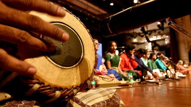 Five of his compositions called the Pancharatna Kritis, five gems, were performed. (Anshuman Poyrekar/HT PHOTO) 