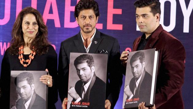 Columnist Shobhaa De, actor Shah Rukh Khan and Bollywood filmmaker Karan Johar during the launch of Karan's biography An Unsuitable Boy', co-authored by Poonam Saxena in Mumbai. (PTI) Columnist Shobhaa De, actor Shah Rukh Khan and Bollywood filmmaker Karan Johar during the launch of Karan's biography An Unsuitable Boy', co-authored by Poonam Saxena in Mumbai. (PTI)
