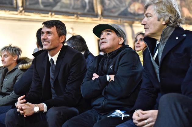 Maldini (left) had said that Maradona was one of his toughest opponents. (AP)