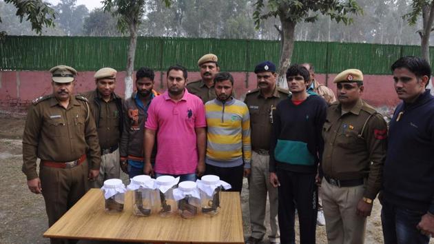 A Crime Branch team arrested four members of Sandeep Gadoli gang in Rohtak on Tuesday. A Crime Branch team arrested four members of Sandeep Gadoli gang in Rohtak on Tuesday.