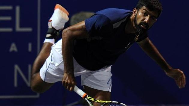 Rohan Bopanna and his Uruguan partner Pablo Cuevas beat Thomaz Belluci of Brazil and Maximo Gonzalez of Argentina at the Australian Open to enter the men’s doubles round 2.(HT Photo)