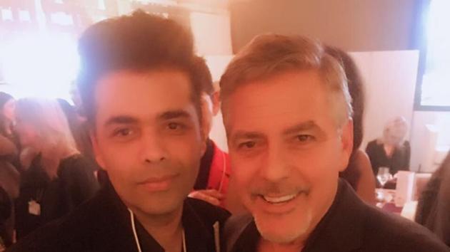 Hollywood star George Clooney poses with Karan Johar. (Twitter) Hollywood star George Clooney poses with Karan Johar. (Twitter)