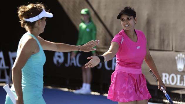 Sania Mirza and Czech Republic’s Barbora Strycova recorded a resounding 6-3 6-1 win over the British pair of Jocelyn Rae and Anna Smith. (AP)