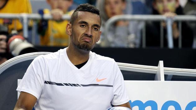 Nick Kyrgios of Australia continued his implosion after he lost in five sets to Italy’s Andreas Seppi 1-6, 6-7 (1/7), 6-4, 6-2, 10-8. (AP)