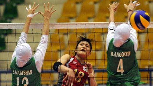 The Iranian duo of Maedeh Borhani and Zeinab Giveh created history as they became the first two women volleyball players from their country to compete outside the Islamic Republic after they joined Bulgarian club Shumen. (AFP/Getty Images) The Iranian duo of Maedeh Borhani and Zeinab Giveh created history as they became the first two women volleyball players from their country to compete outside the Islamic Republic after they joined Bulgarian club Shumen. (AFP/Getty Images)