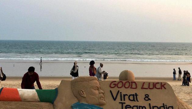 A sand sculpture of Virat Kohli with a message wishing him and the Indian cricket team luck for the ODI series against England. This has been created by renowned sand artist Sudarsan Pattnaik, at Puri beach. Live streaming of the 2nd ODI between India vs England in Cuttack on Thursday will be available.(PTI)