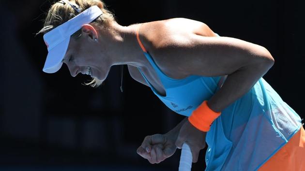 Germany's Angelique Kerber celebrates after beating Carina Witthoeft in the women's singles Round 2 at the Australian Open on Wednesday. (AFP) Germany's Angelique Kerber celebrates after beating Carina Witthoeft in the women's singles Round 2 at the Australian Open on Wednesday. (AFP)