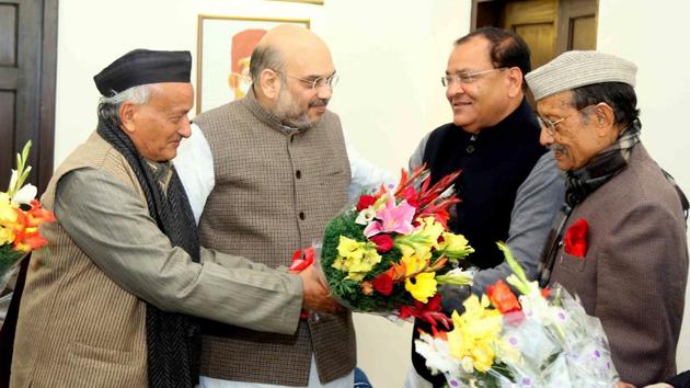 Yashpal Arya (second from right) joined the BJP in the presence of former chief minister BS Koshyari and party chief Amit Shah in New Delhi. Yashpal Arya (second from right) joined the BJP in the presence of former chief minister BS Koshyari and party chief Amit Shah in New Delhi.