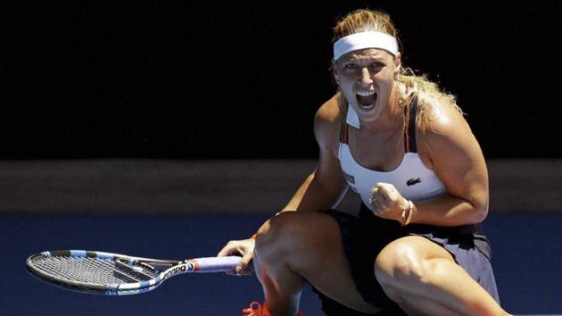 Slovakia's Dominika Cibulkova celebrates her win over Taiwan's Hsieh Su-Wei in their second round match at the Australian Open. (AP) 