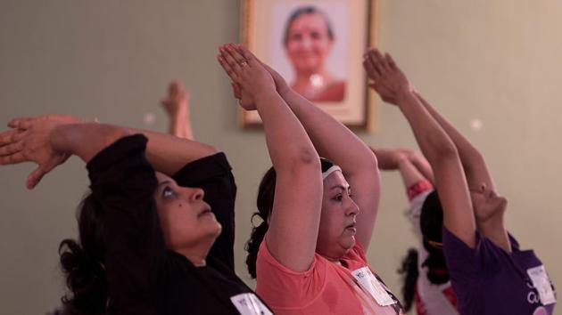Experts say  the Surya Namaskar helps to detoxify the body. (Satish Bate/HT PHOTO) 