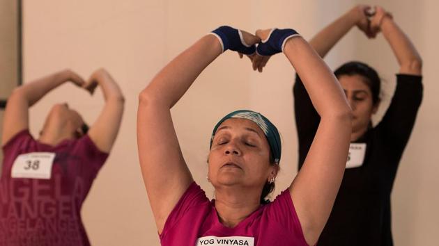According to some scholars, the modern Surya Namaskar practice is derived from  Tirumalai Krishnamacharya’s  teachings. (Satish Bate/HT PHOTO) 