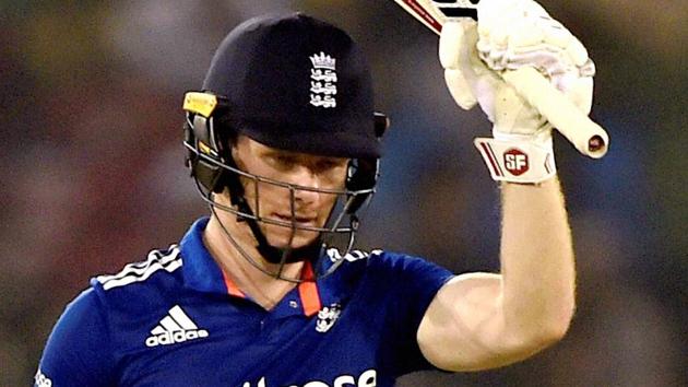 England captain Eoin Morgan acknowledging the crowd after completing his half century. (PTI) England captain Eoin Morgan acknowledging the crowd after completing his half century. (PTI)