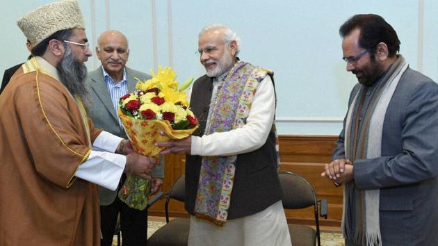 A delegation of Muslim Ulemas, intellectuals and academicians calls on Prime Minister Narendra Modi in New Delhi on Thursday. (PTI Photo) A delegation of Muslim Ulemas, intellectuals and academicians calls on Prime Minister Narendra Modi in New Delhi on Thursday. (PTI Photo)