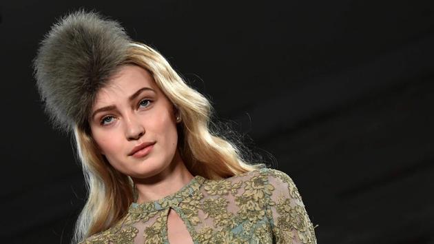 A models presents creations by German designer Ewa Herzog at the Berlin Fashion Week in Berlin on Thursday. (AFP) A models presents creations by German designer Ewa Herzog at the Berlin Fashion Week in Berlin on Thursday. (AFP)
