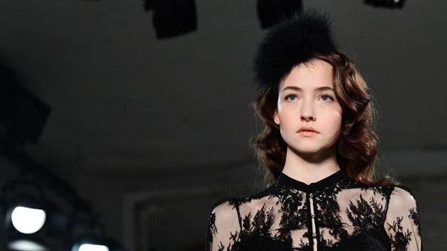 A models presents creations by German designer Ewa Herzog at the Berlin Fashion Week in Berlin on Thursday. (AFP) A models presents creations by German designer Ewa Herzog at the Berlin Fashion Week in Berlin on Thursday. (AFP)