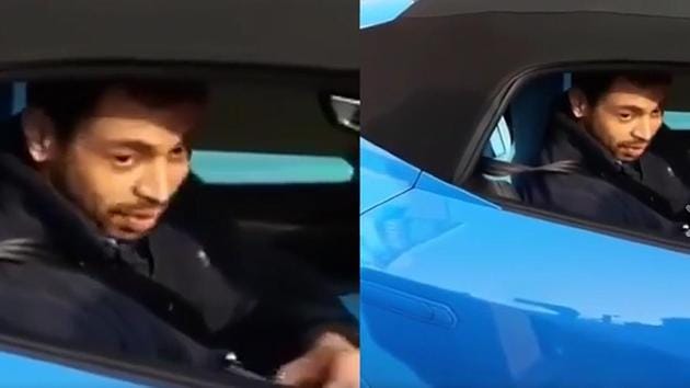 Mulayam Singh Yadav’s son Prateek Yadav grabbed media attention when he was seen in the blue Lamborghini Huracan in Lucknow. (Video grab posted on Facebook by BJP) Mulayam Singh Yadav’s son Prateek Yadav grabbed media attention when he was seen in the blue Lamborghini Huracan in Lucknow. (Video grab posted on Facebook by BJP)