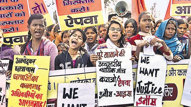 Activists of AIPWA hold a demonstration against recent rape incidents, in Patna. (AP Dube/HT photo) Activists of AIPWA hold a demonstration against recent rape incidents, in Patna. (AP Dube/HT photo)