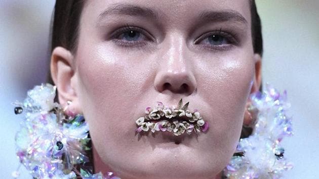 A model shows a creation of the label Livescape Bloom, during the presentation of the Fall/Winter 2017/2018 collection druing Berlin Fashion'Week in Berlin on Wednesday. (AP) A model shows a creation of the label Livescape Bloom, during the presentation of the Fall/Winter 2017/2018 collection druing Berlin Fashion'Week in Berlin on Wednesday. (AP)