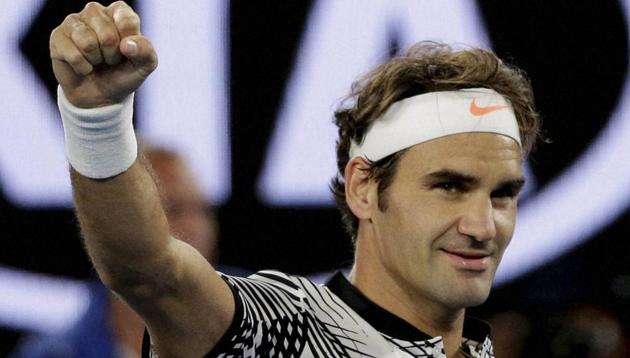 Roger Federer celebrates after defeating Tomas Berdych in men’s singles third round match at Australian Open .(AP)