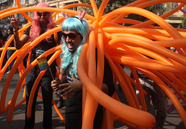 Participants at the Queer Azadi March in 2015(Hindustan Times)